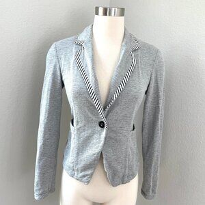 Cynthia Rowley XS Gray Knit Stripe Lining Blazer Soft Structure Jacket Pockets